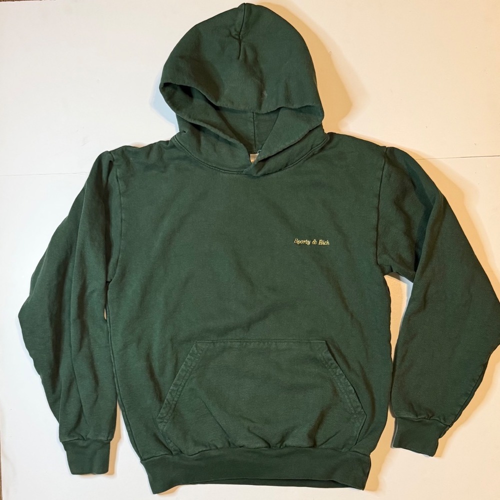 Sporty & Rich Hoodie Mens S Green Heavyweight Pullover Sweatshirt